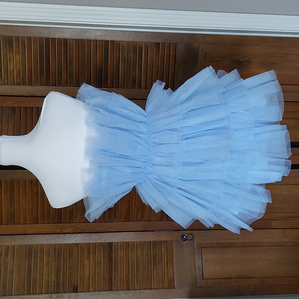 Mable Light Blue Tiered Tulle Mini Dress Sz S - Picture 6 of 15